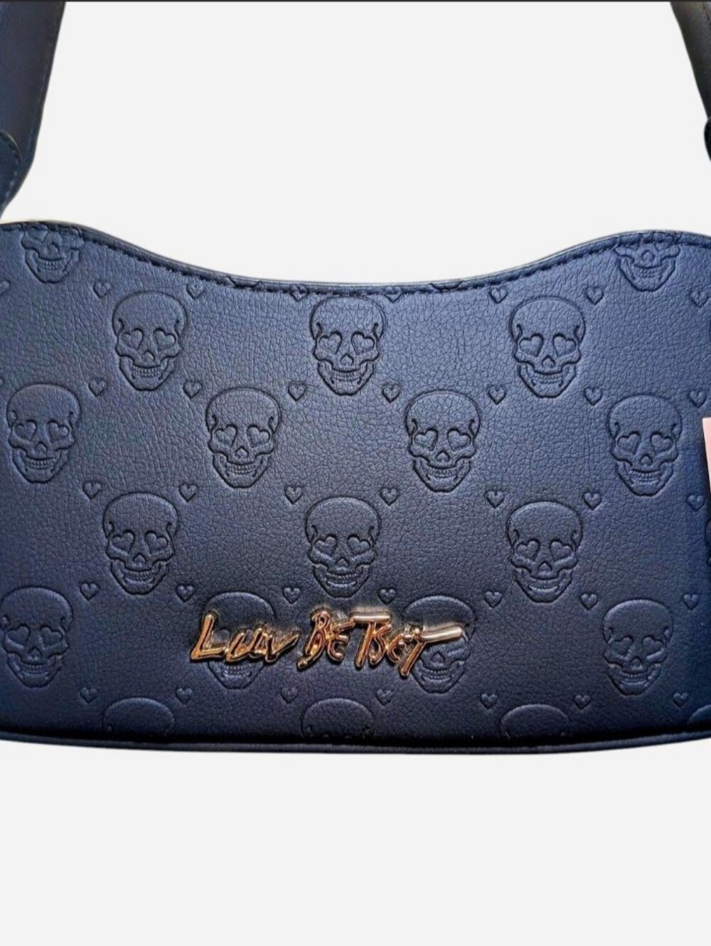 Luv Betsey by Betsey Johnson Gothic Skull Embossed Shoulder Bag Black - Picture 2 of 6